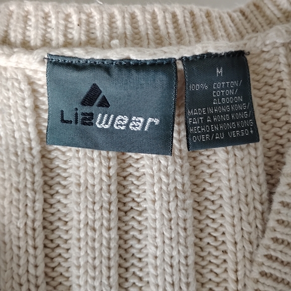 Liz Claiborne Cotton Aran Knit Sweater Vest Cream Classic Coastal Size Medium - Picture 8 of 9